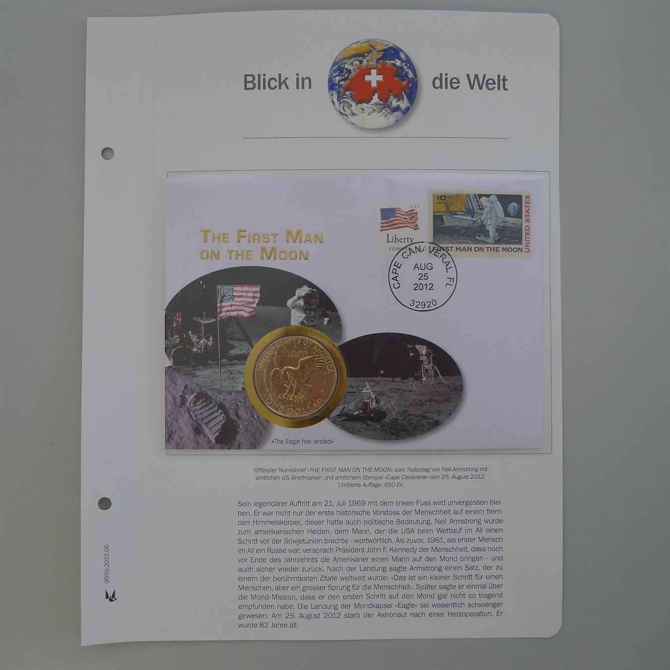 Medaillen: 2012: Numisbrief FIRST MAN ON THE MOON, limited – Gebraucht aus Sursee von Luzernerraute 1