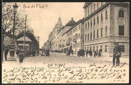 La Chaux-de-Fonds, rue Léopold Robert, animée, circulée 1913