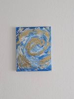 Handgemaltes abstraktes Acrylbild Blau & Gold  26 × 20 cm