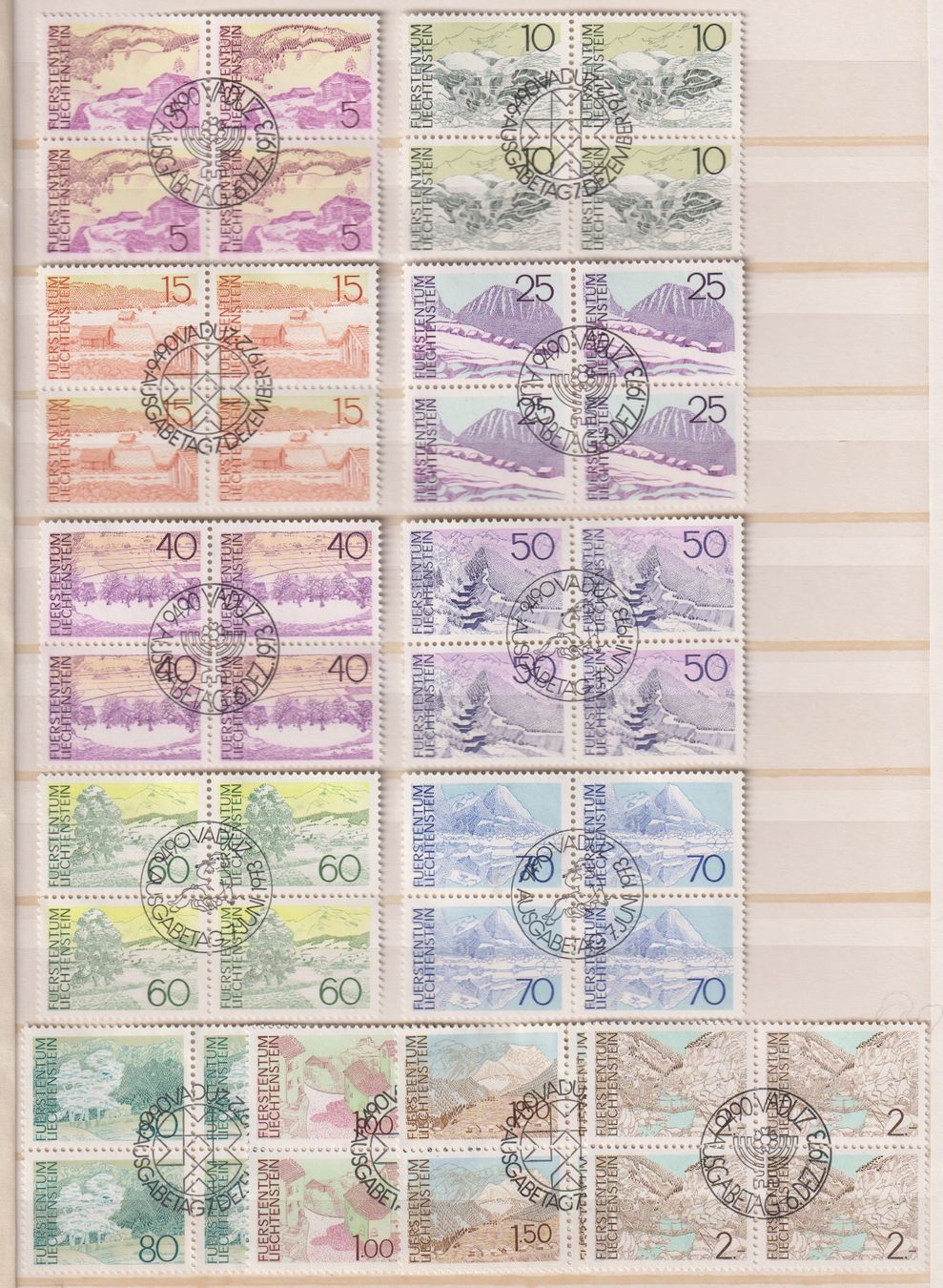 Tutti i francobolli: 4-er-Block-Teilserie " Landschaften 71"  Kat . 49.- ETS. – Usato da Koblenz venduto da Boerse6