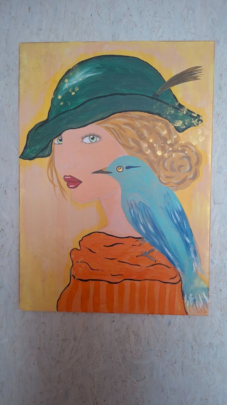 Tableaux: Frau mit Vogel 50x70cm – Neuf (Voir description) à Burg AG par reichardo 1