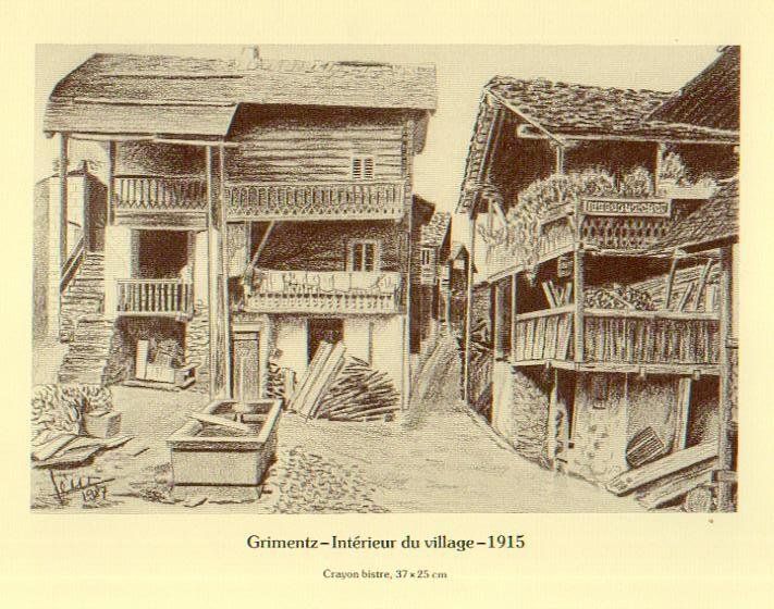 Cartoline postali: Grimentz   VS  -   Intérieur du village  -  1915 – Usato da Brig venduto da Valcards54
