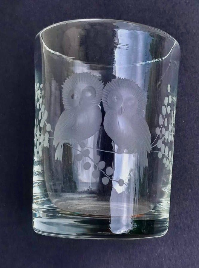 Bicchieri: Becherglas Liselotte Walz Eulenpaar – Usato da Burgdorf venduto da glasrabe01