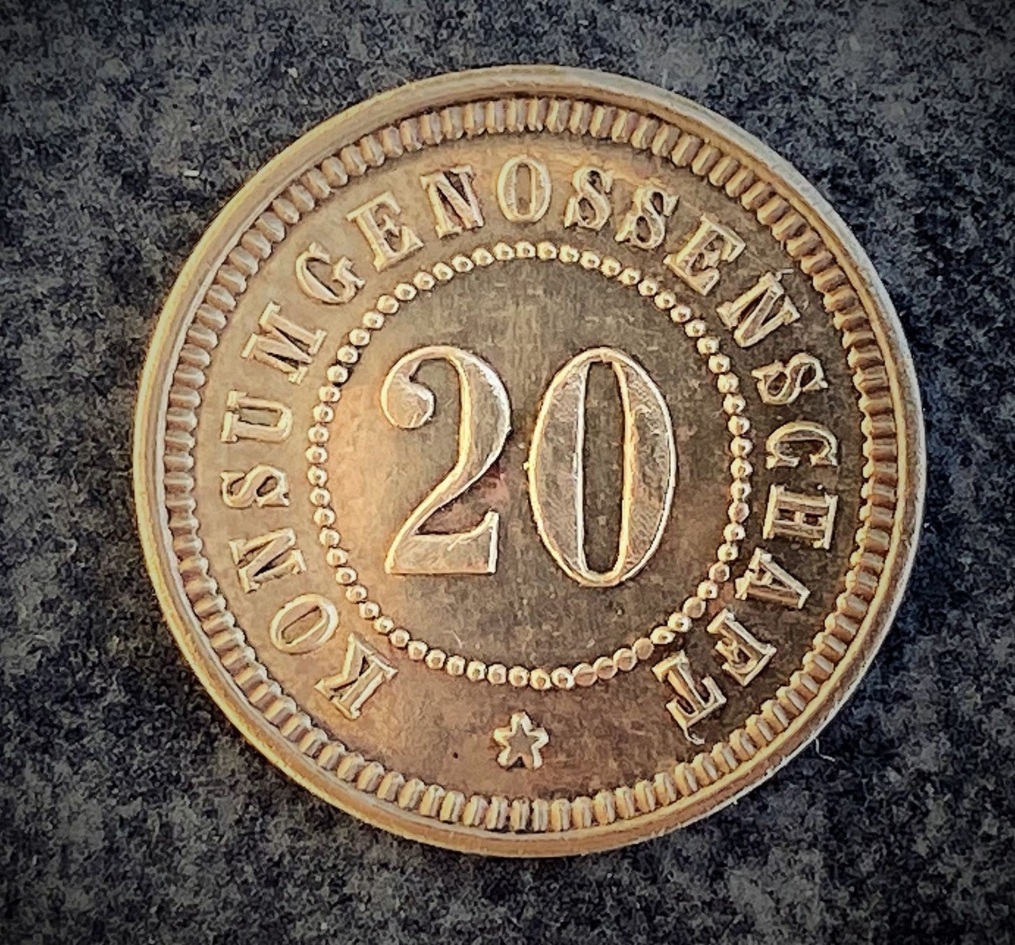 Alle Münzen: 20 Rappen / Konsumgenossenschaft Solothurn  1920 – Gebraucht aus Oensingen von Stro11 2
