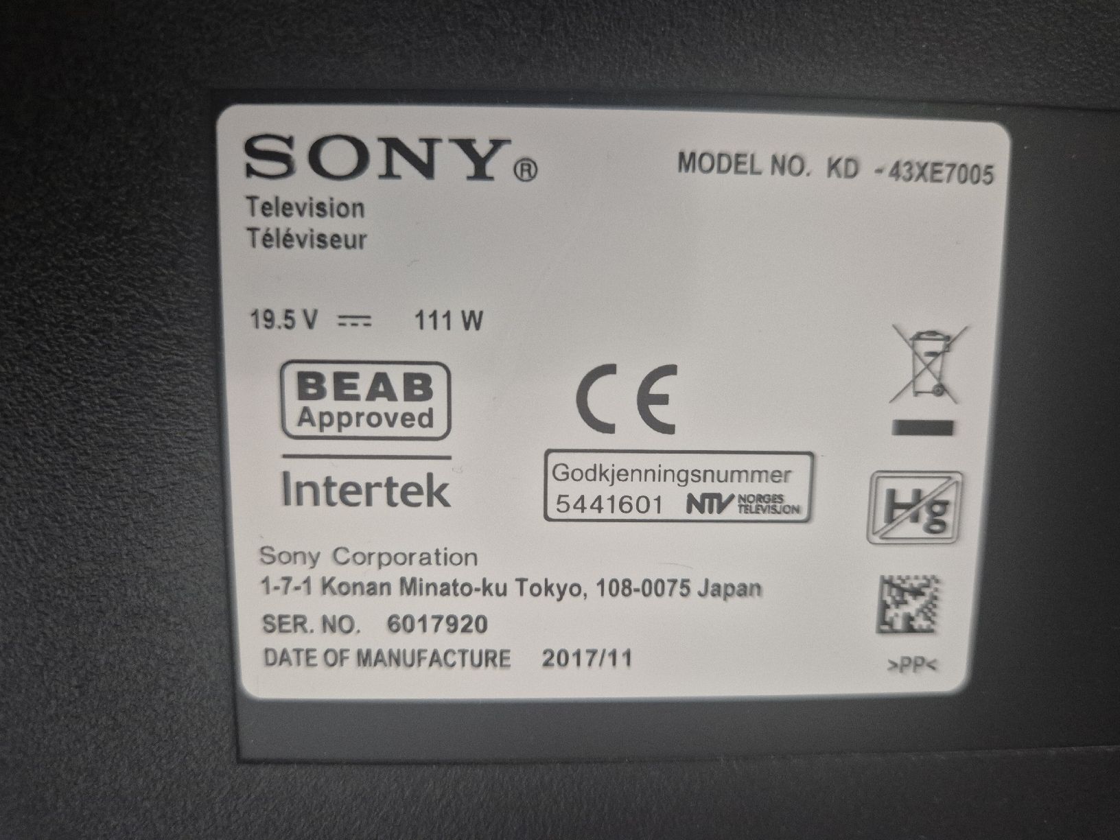 Televisori: TV Sony KD-43XE7005 43" – Usato da Genève venduto da cor_g6pf 3