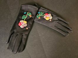 Gants Noirs/Lycra/Polaire/sur le dessus une Fleur enTissu