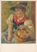 Walliser Trachtenfrau mit Früchtekorb. 1950