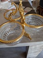 Serviteur trilobe vintage en verre taillé et métal doré 