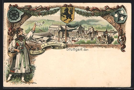 Cancelleria postale: Litho Stuttgart, Ausstellung 1896, Messe – Usato da Berlin venduto da bartko-reher