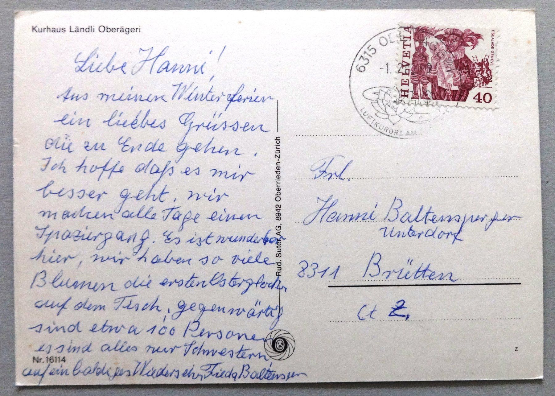 Cartoline postali: Kurhaus Ländli, Oberägeri – Usato da Fétigny venduto da Billy2miny 1