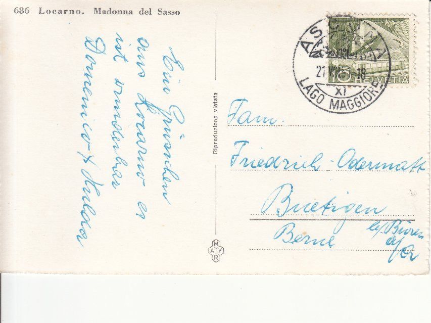 Cartoline postali: Madonna del Sasso 1951 – Usato da Bürglen TG venduto da StampGraf 1