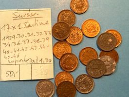SUISSE : 17 X 1 CENTIME 1929 à 1946 ( voir détail )