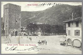 1903, COMO, LARGO PORTA TORRE CON BRUNATE, ANIMATA