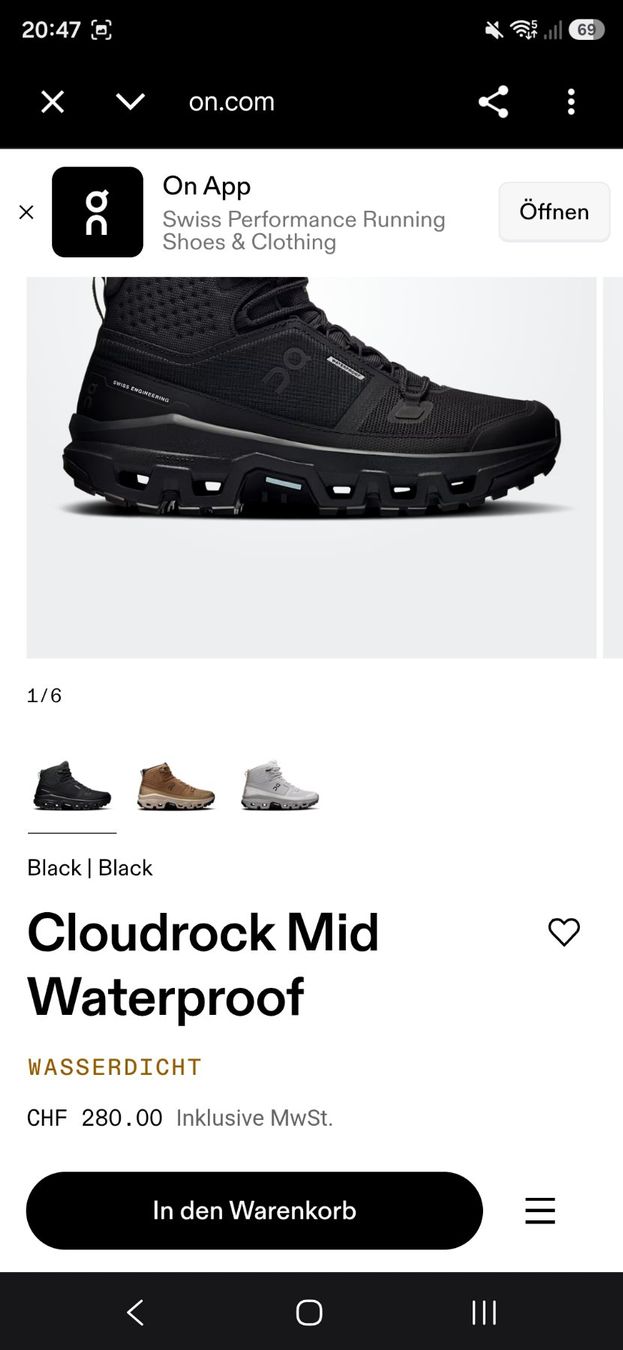 On Chaussures femmes: On Cloudrock Mid Waterproof Wanderschuhe Schwarzy – Neuf (Voir description) à Zürich par nara13 1