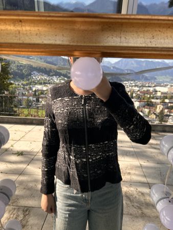 Strickjacke Eugen Klein schwarz grau mit Reissverschluss
