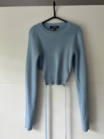 Missguided Light Blue Cropped Ribbed Sweater - Size 10