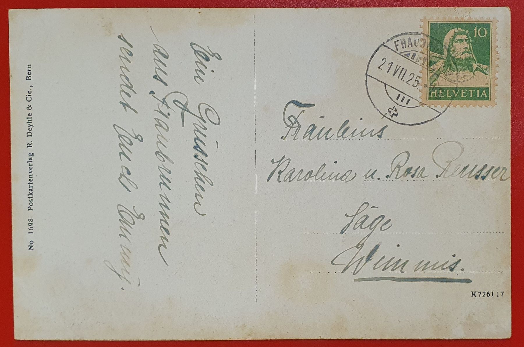 Cartoline postali: Fraubrunnen 1925, Schloss Amtshaus – Usato da Kreuzlingen venduto da Rschweiz1 1