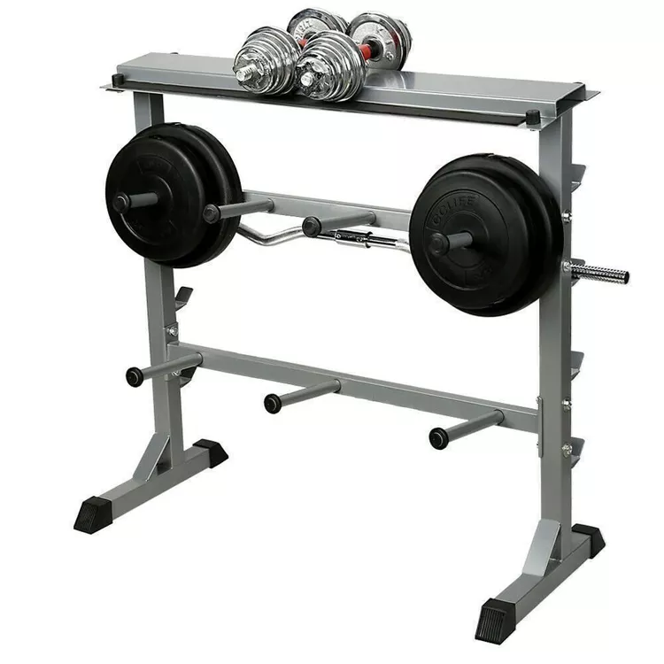 Support D’haltères Réglable CCLIFE – Hauteur 107-165 Cm, Capacité 150 Kg, Pieds Antidérapants, Pour Barres 45-50 Mm, Noir/rouge