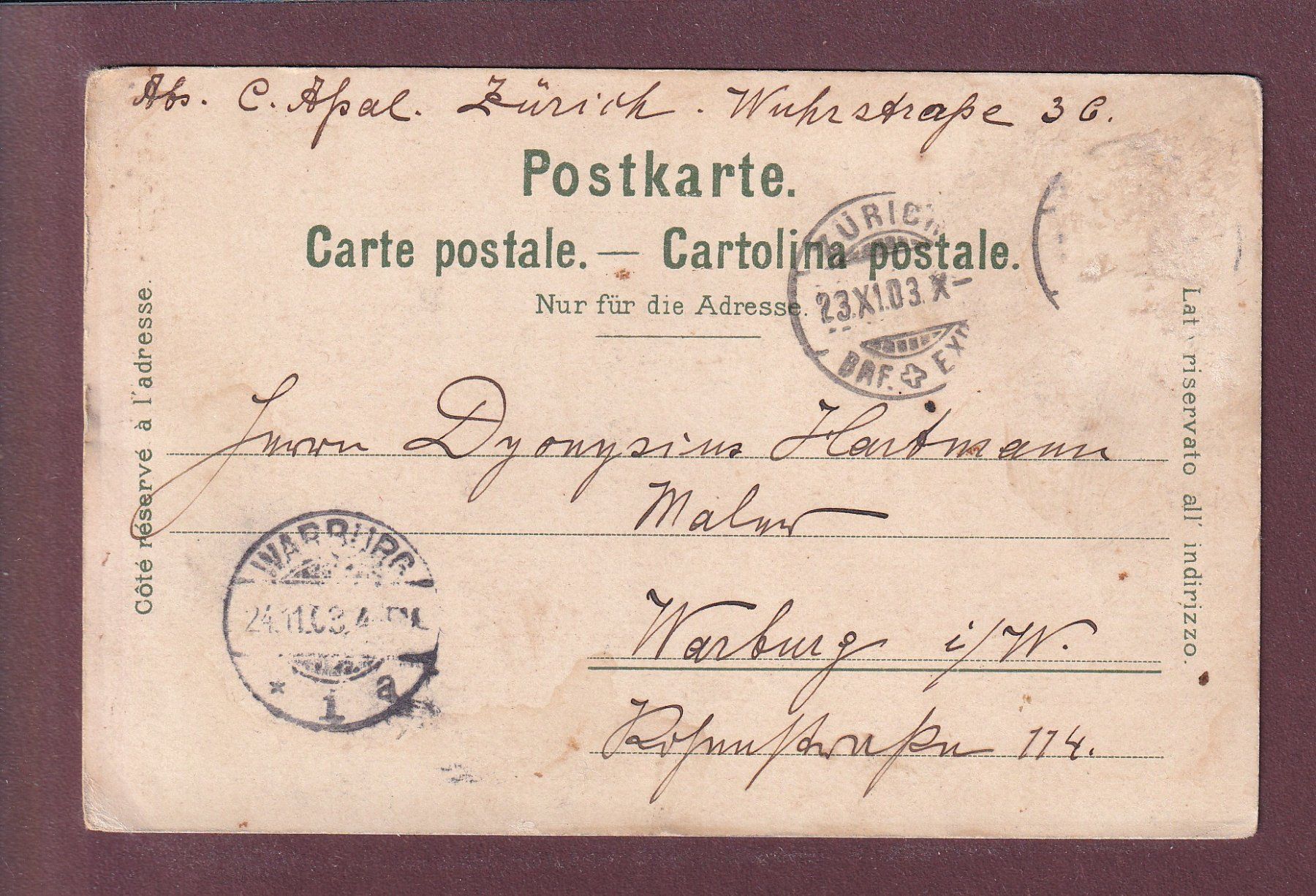 Cartoline postali: ZÜRICH - 1903 // Eckbug // – Usato da Pully venduto da nicecards 1