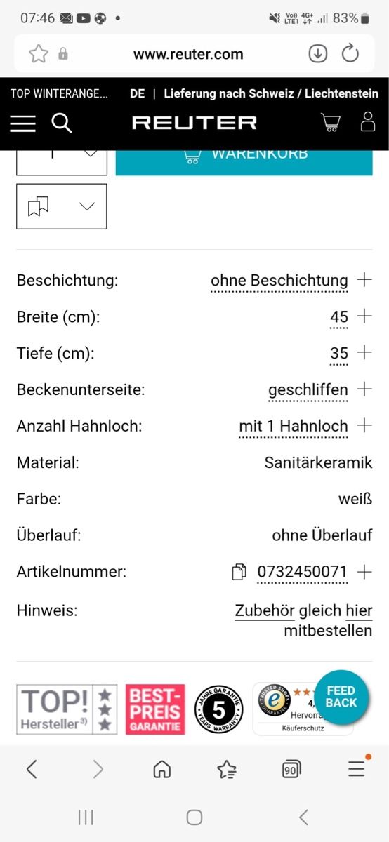 Spülbecken & Waschbecken: Waschtisch Duravit – Neu und originalverpackt aus Tägerig von Unbekannt5522 3