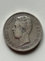 Spanien: 5 Peseten, 1871, Amadeo I, Silbermünze