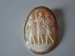 Brosche Kamee Gold Muschel Gemme geschnitzt antik 3 Grazien
