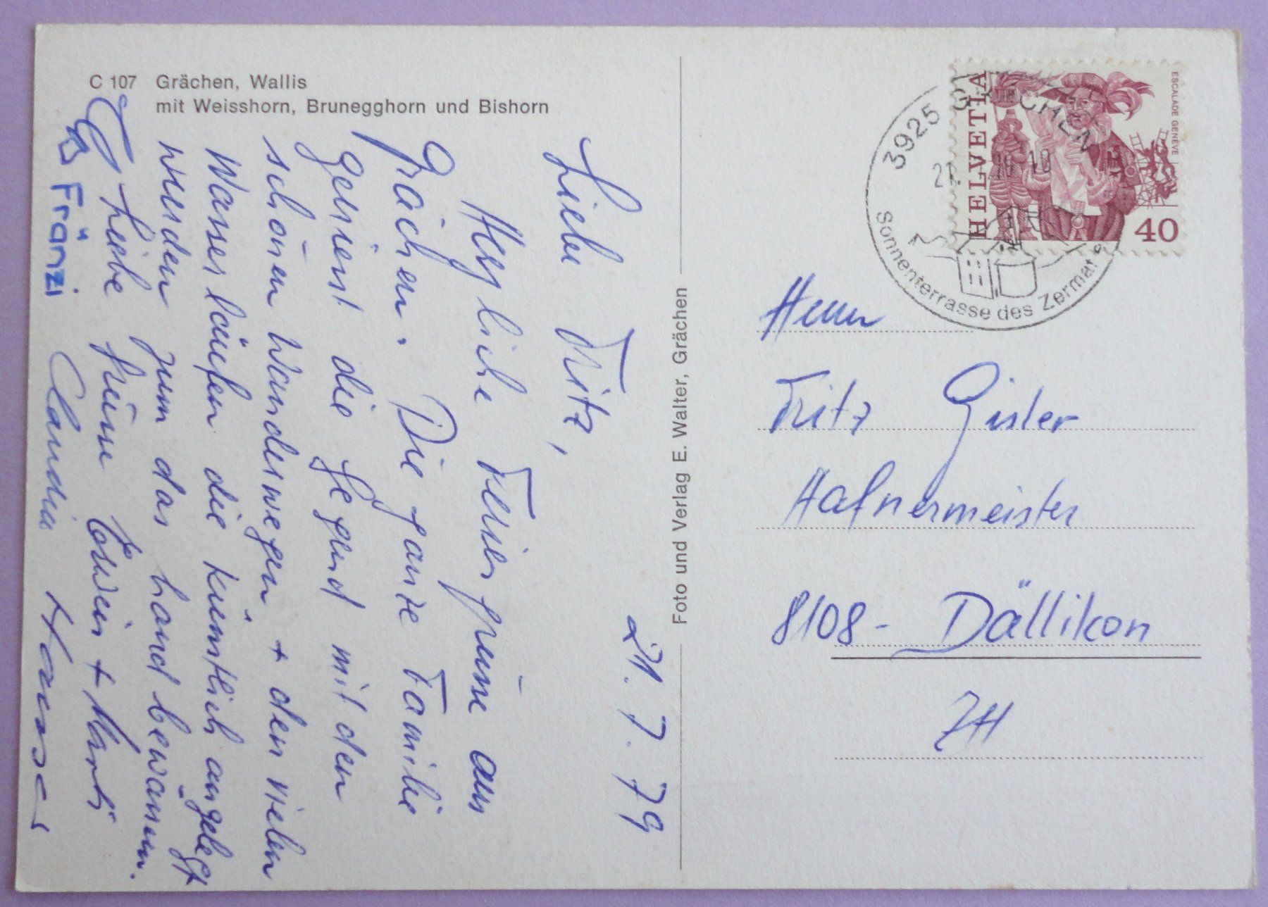 Cartoline postali: Grächen mit Weisshorn – Usato da Fétigny venduto da Billy2miny 1