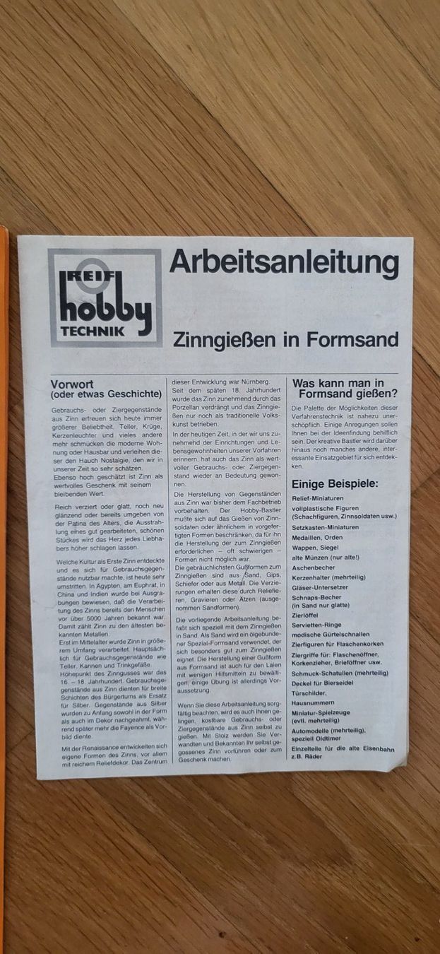 Kit bricolage: Reif Hobby Technik Zinngiessen mit Formen NEU – Usato da Volketswil venduto da Kandelaber 3