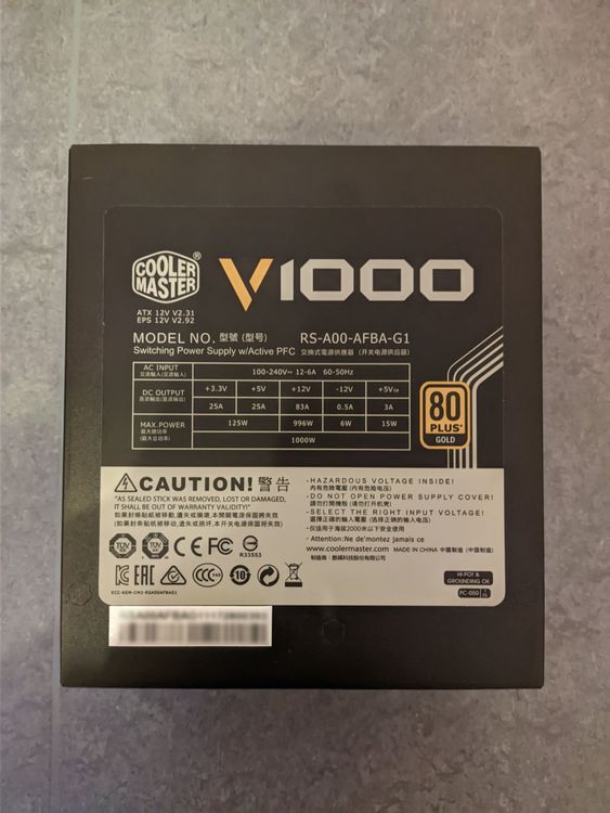 Power Supply Cooler Master V1000 80 PLUS Gold 1000W Kaufen auf Ricardo