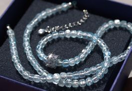 Blautopas Topas Würfel Kette Collier Halsschmuck 41 cm NEU