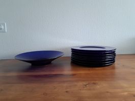 Platzteller und Schale, Untersetzter in Royal-Blau, 9-teilig