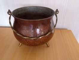 Grosser Kupfertopf 1, Kessel auf Füssen, Vintage Deko Topf