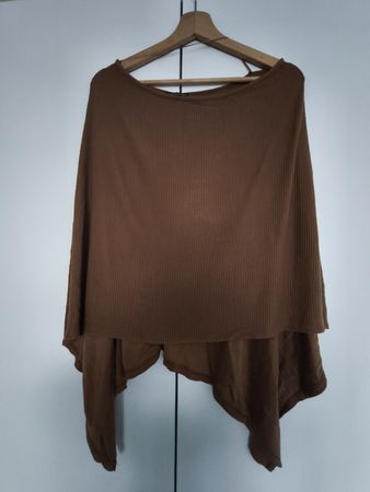 Street One Poncho, Ribbed Knit, Camel/Taupe, Asymmetric