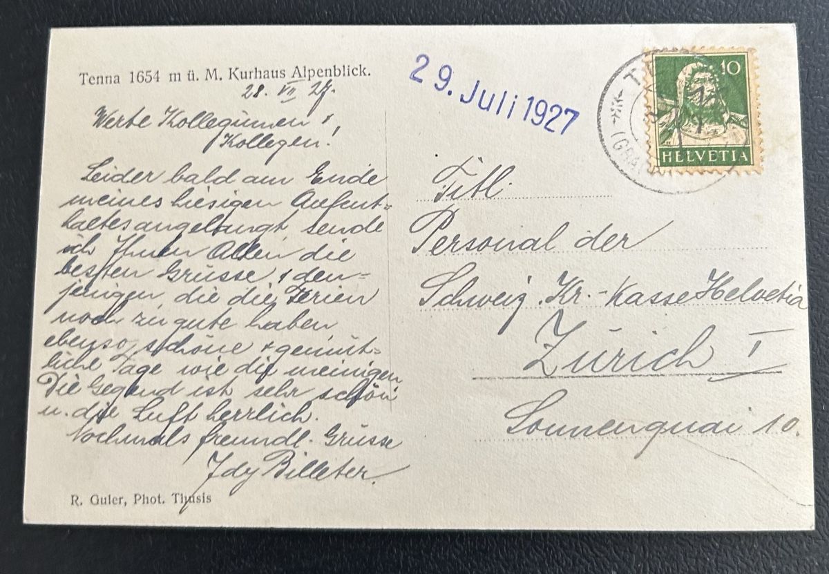 Cartoline postali: AK Tenna 1927 – Usato da Horw venduto da Tellbub 1