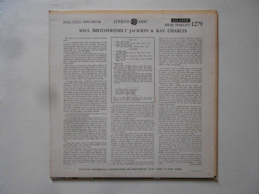 Dischi in vinile: MILT JACKSON & RAY CHARLES  -  SOUL BROTHERS – Usato da Bex venduto da Giorgiob 1