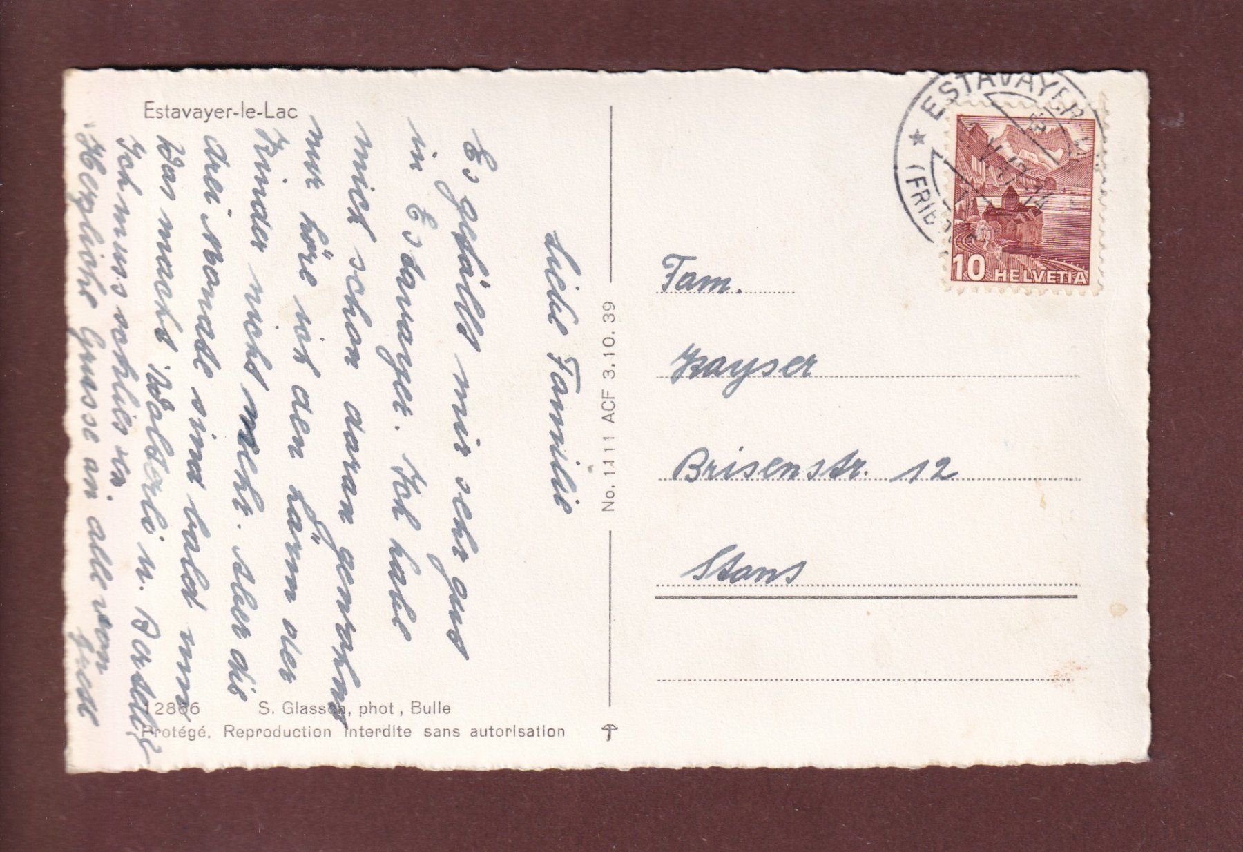 Cartoline postali: ESTAVAYER-LE-LAC - 1947 – Usato da Pully venduto da nicecards 1