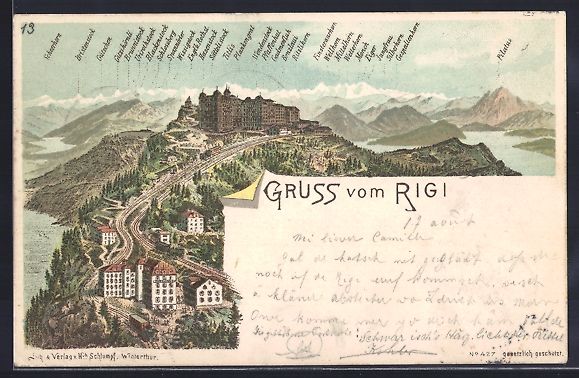 Cartoline postali: Litho Rigi, Blick auf den Ort mit Bergba – Usato da Berlin venduto da bartko-reher