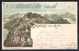 Litho Rigi, Blick auf den Ort mit Bergba