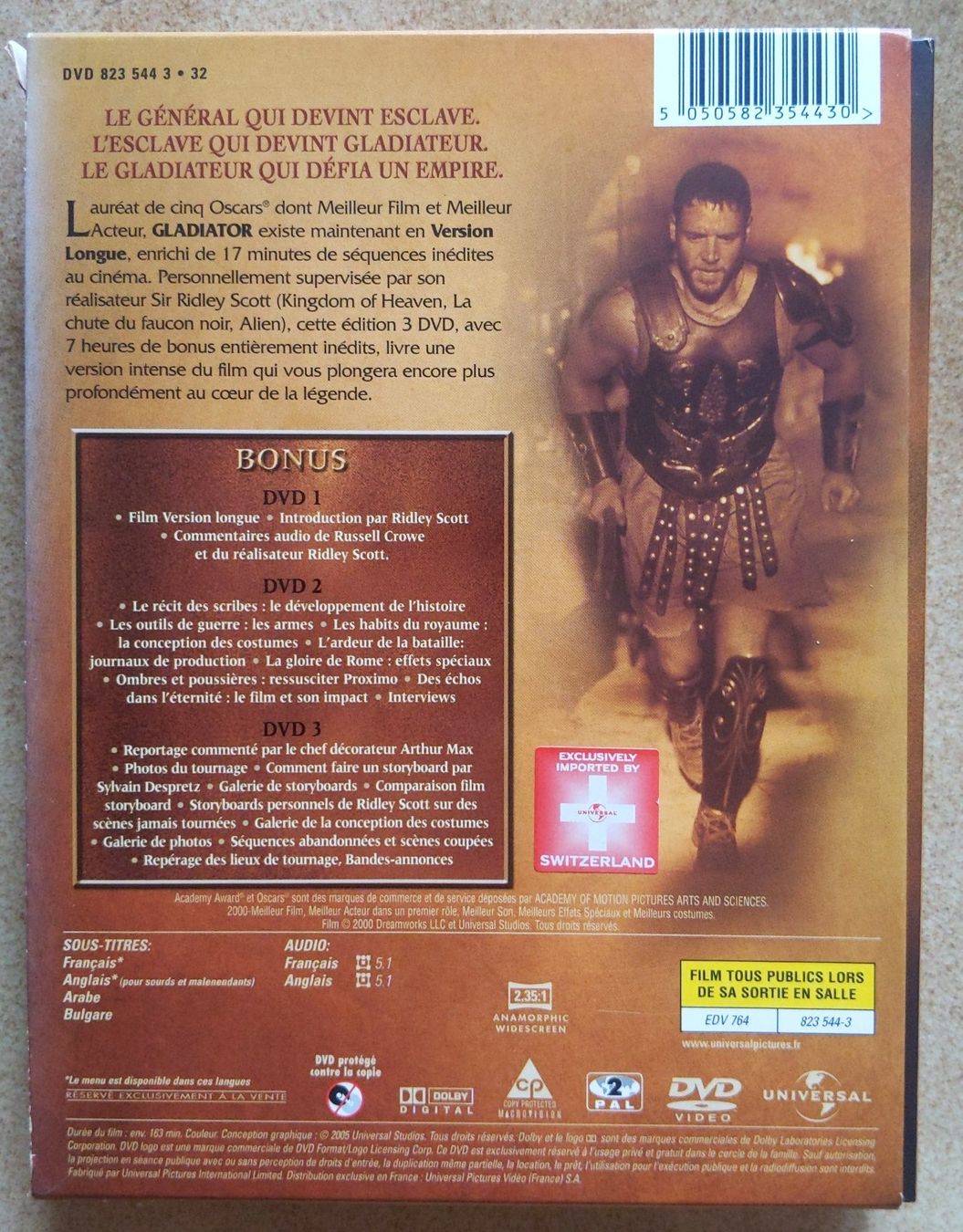 Tous les DVDs: DVD Gladiator Edition 3 Disques - Version Longue Inédite – D'occasion à Orsieres par IndianaJones50a 1