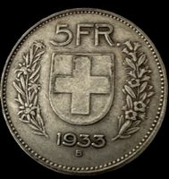 5 Franken 1933 Schweizer Prgung Silber Antiquitt