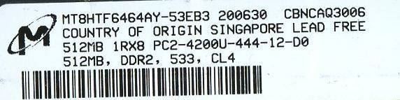 Memoria / RAM: Micron MT8HTF6464AY-53EB3 PC2-4200U 512 – Usato da Genève venduto da Cockattoo 1