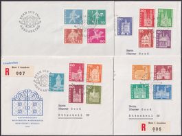 1960, Nr.355-372 (Baudenkmäler) auf 4 sauberen FDC's, 400.-