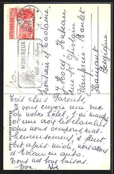 Cartoline postali: AK Montreux, Hotel Splendid, 1957 – Usato da Berlin venduto da bartko-reher 1