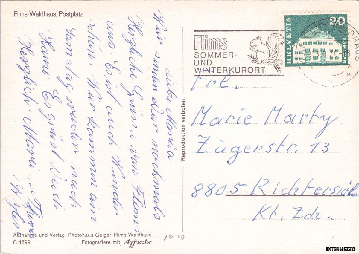 Cartoline postali: Flims GR // Waldhaus Postauto Postplatz 1970 – Usato da Basel venduto da intermezzo12 1