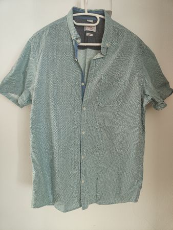 Herren Kurzarm Hemd Slim Fit Grösse XL hellgrün gemustert