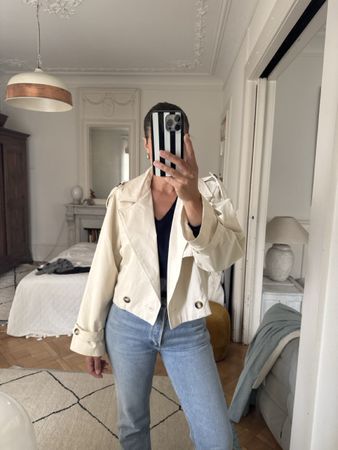Veste courte type trench Bershka beige, taille L,