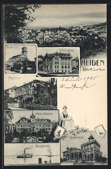 Ansichtskarten: Heiden, Gesamtansicht, Schulhaus, ev. Ki – Gebraucht aus Berlin von bartko-reher