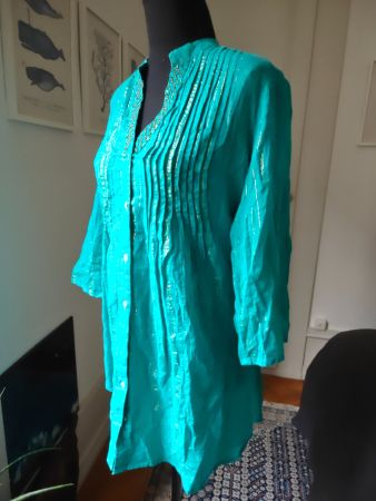 Lara Ethnic turquoise cotton metallic tunic dress SM coverup