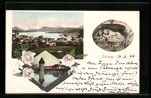 Cartoline postali: AK Lucerne, Gesamtansicht, Löwe, Turm – Usato da Berlin venduto da bartko-reher