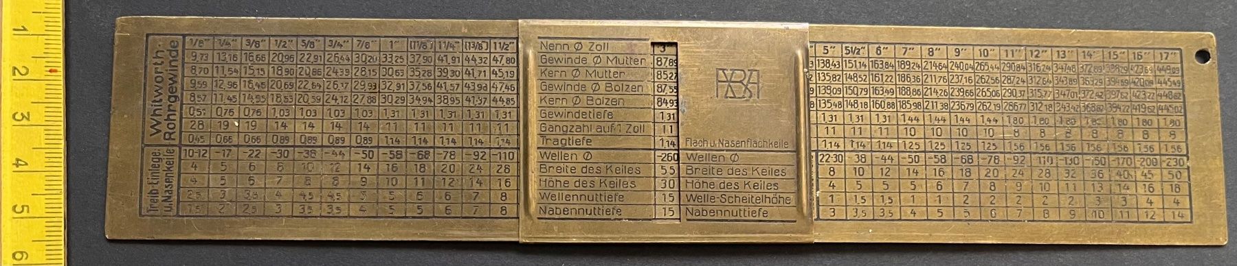 Messen: Rechenschieber DIN Norm Gewinde Messwerkzeug aus Messing – Gebraucht aus Ostermundigen von DaxKarten-75 1